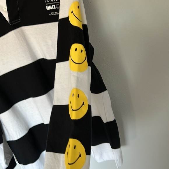 NWT Joshua Sanders Smiley Unisex black and white stripe shirt. Smiley faces, XS - Picture 3 of 7